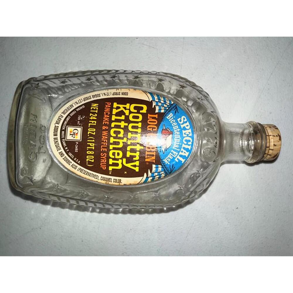 Vintage Log Cabin Bicentennial Syrup Bottle Eagle Glass Flask 1976